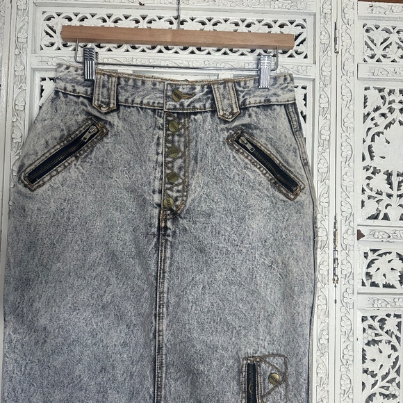 Vintage Get Used By Elie Acid Wash Grunge Denim Midi Skirt Zipper Details Sz S - Picture 5 of 9